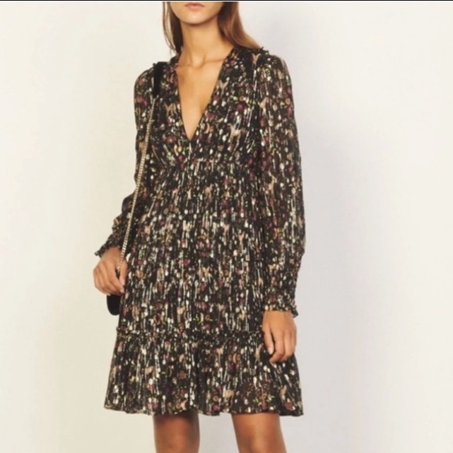 Sandro Dinna Floral-Print Silk-Blend Mini Dress Nwt
